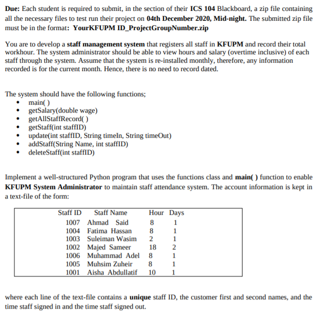 Solved Due: Each student is required to submit, in the | Chegg.com