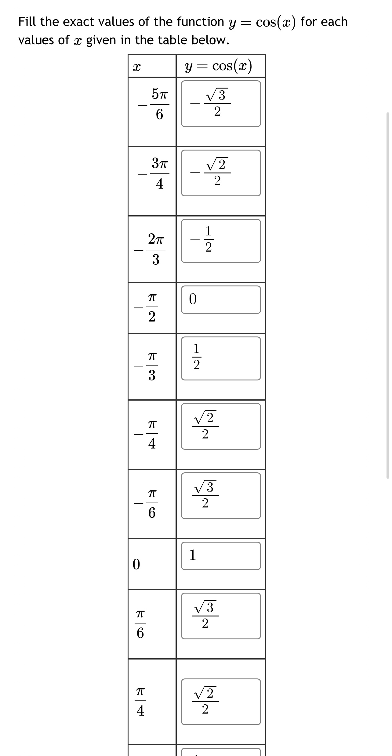 Solved Fill the exact vi 1 for each values of x giveUse the | Chegg.com
