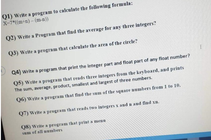 Solved Q1) Write A Program To Calculate The Following | Chegg.com