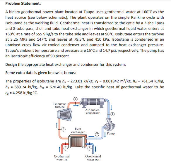 Solved Problem Statement: A Binary Geothermal Power Plant | Chegg.com