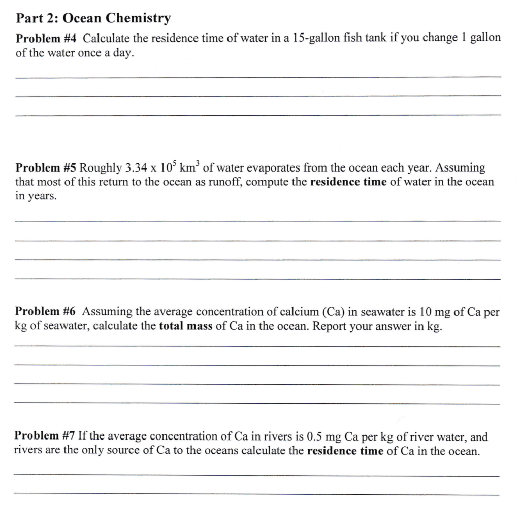 Solved Part 2: Ocean Chemistry Problem #4 Calculate The | Chegg.com