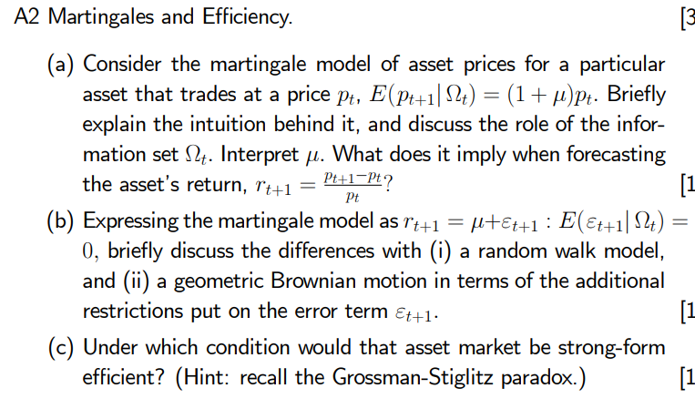 [3 3 [1 A2 Martingales and Efficiency. (a) Consider | Chegg.com