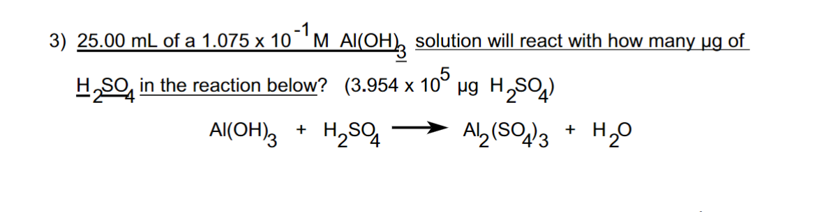 Solved 3) 25.00 mL of a 1.075×10−1MAl(OH)3 solution will | Chegg.com