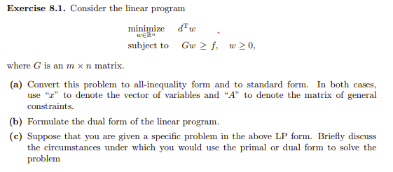 Solved Exercise 8.1. Consider the linear program | Chegg.com