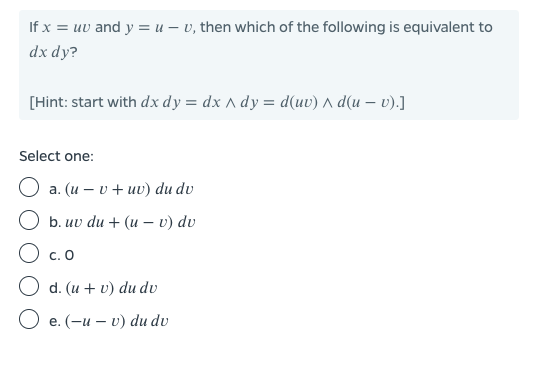 Solved If X Uv And Y U V Then Which Of The Followi Chegg Com