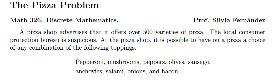 A pizza parlor has 7 toppings available discrete