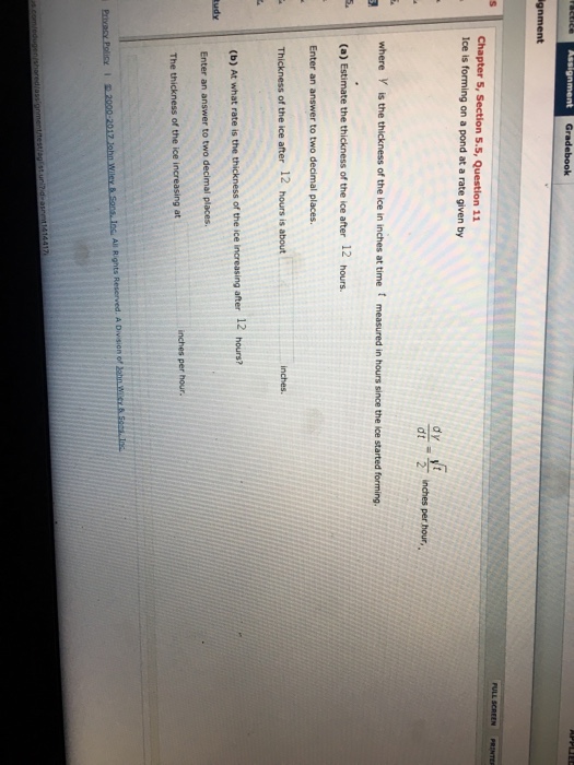 Solved Ice is forming on a pond at a rate given by nches per | Chegg.com