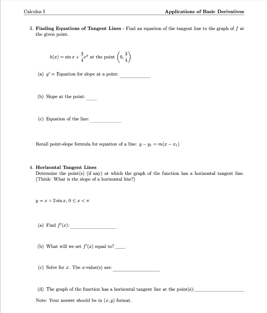 equations of tangent lines common core geometry homework answers