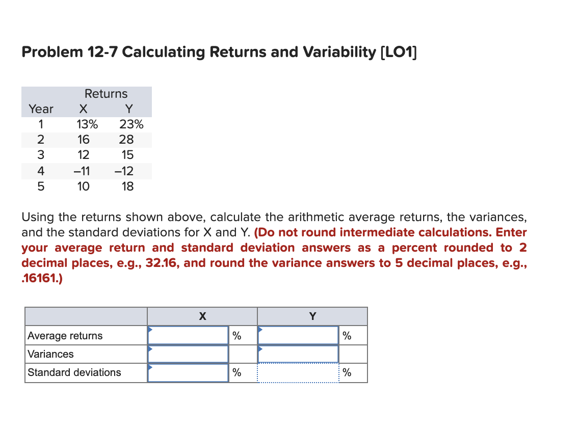 Solved Problem 12-7 Calculating Returns and Variability | Chegg.com