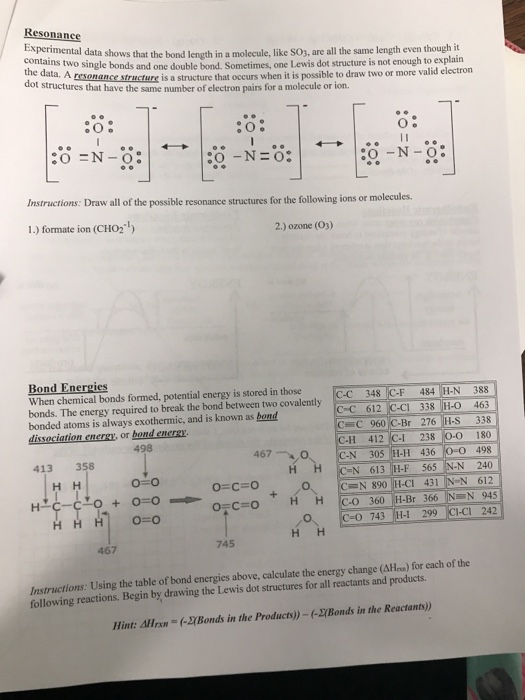 Solved Resonance Ex esperimental data shows that the bond | Chegg.com