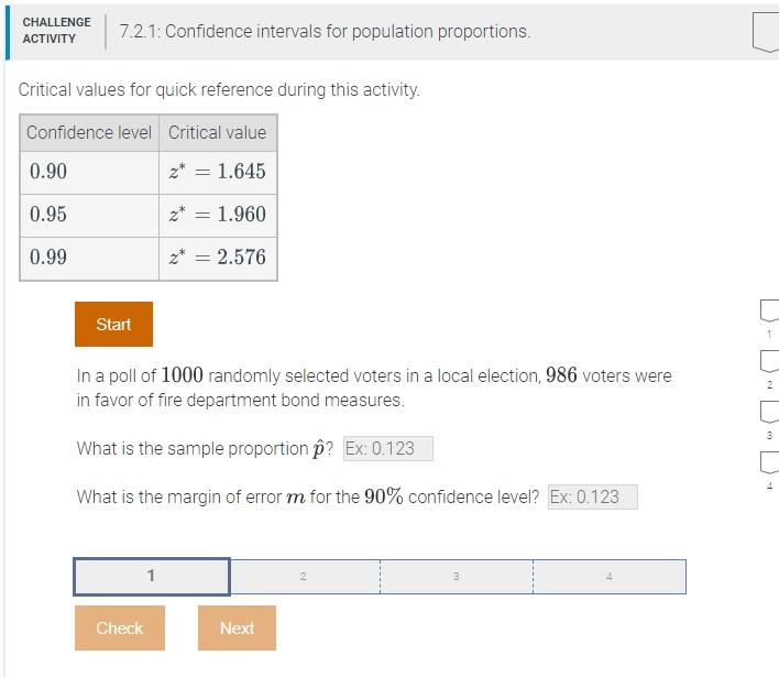 Solved CHALLENGE ACTIVITY 7.2.1: Confidence intervals for | Chegg.com