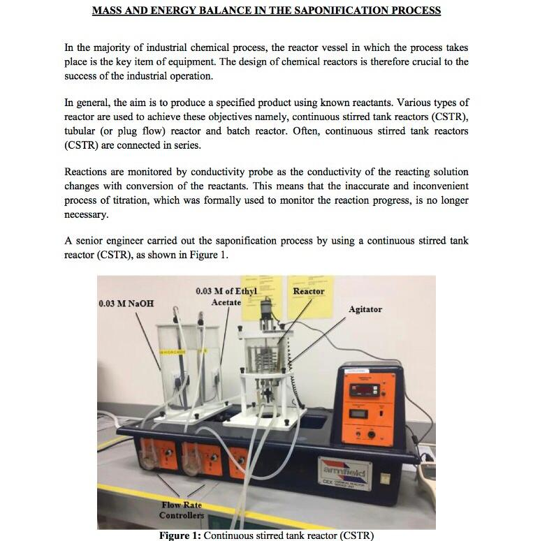 MASS AND ENERGY BALANCE IN THE SAPONIFICATION PROCESS | Chegg.com