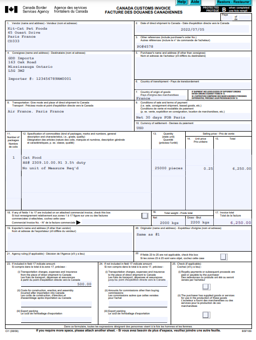 Prepare a canada customs coding document b3 from the chegg