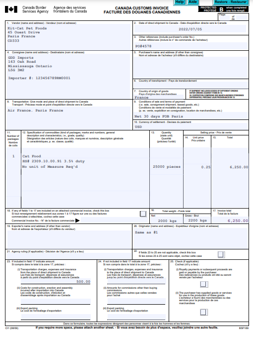 Prepare a Canada Customs Coding Document B3 from the | Chegg.com