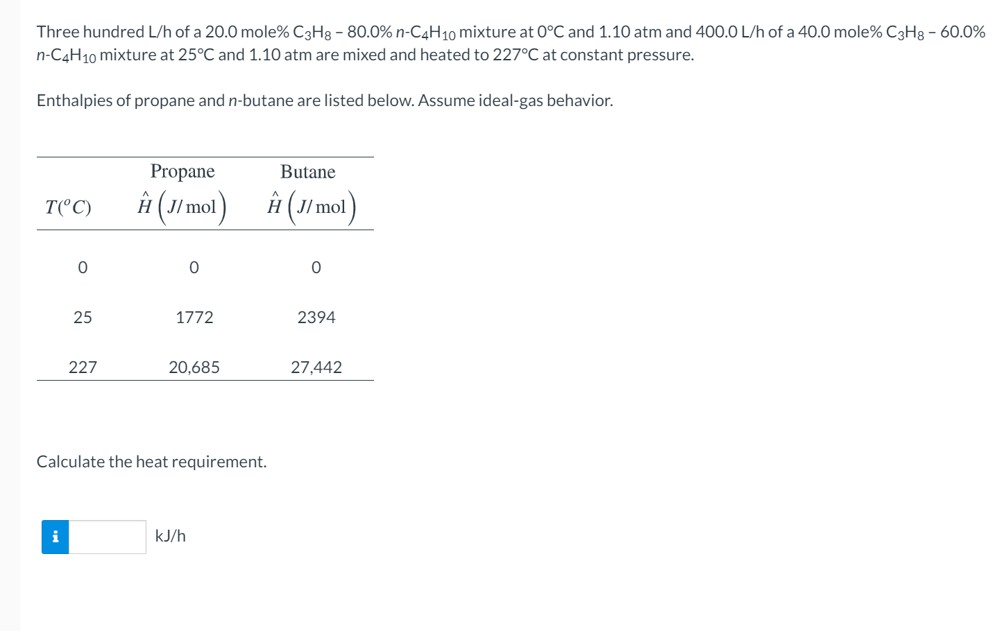 Solved Three Hundred L H Of A 0 Mole C3h8 80 0 N C4 Chegg Com