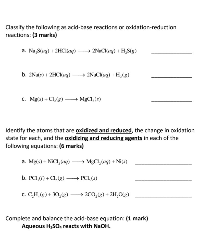 Solved Classify the following as acid-base reactions or | Chegg.com