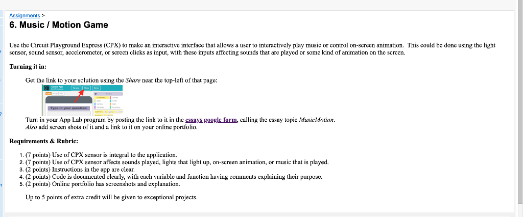 Assignments > 6. Music / Motion Game Use the Circuit | Chegg.com
