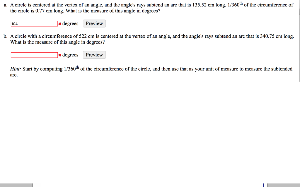 Solved a. A circle is centered at the vertex of an angle, | Chegg.com
