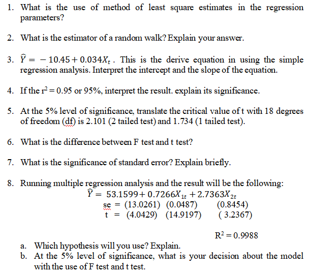 Solved 1. What is the use of method of least square | Chegg.com