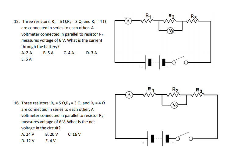 R1 R2 R3 A 15. Three resistors R2 = 50, R2 = 32, and