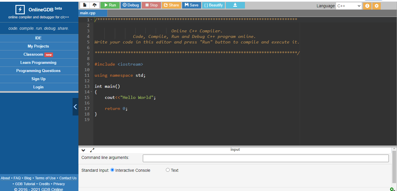 GDB online Debugger Compiler Code, Compile, Run, Debug online C