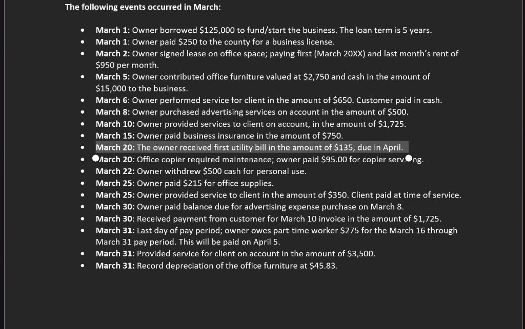 the-following-events-occurred-in-march-march-1-chegg