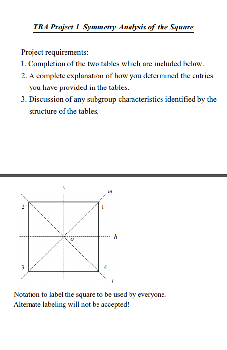 Solved TBA Project 1 Symmetry Analysis of the Square Project | Chegg.com