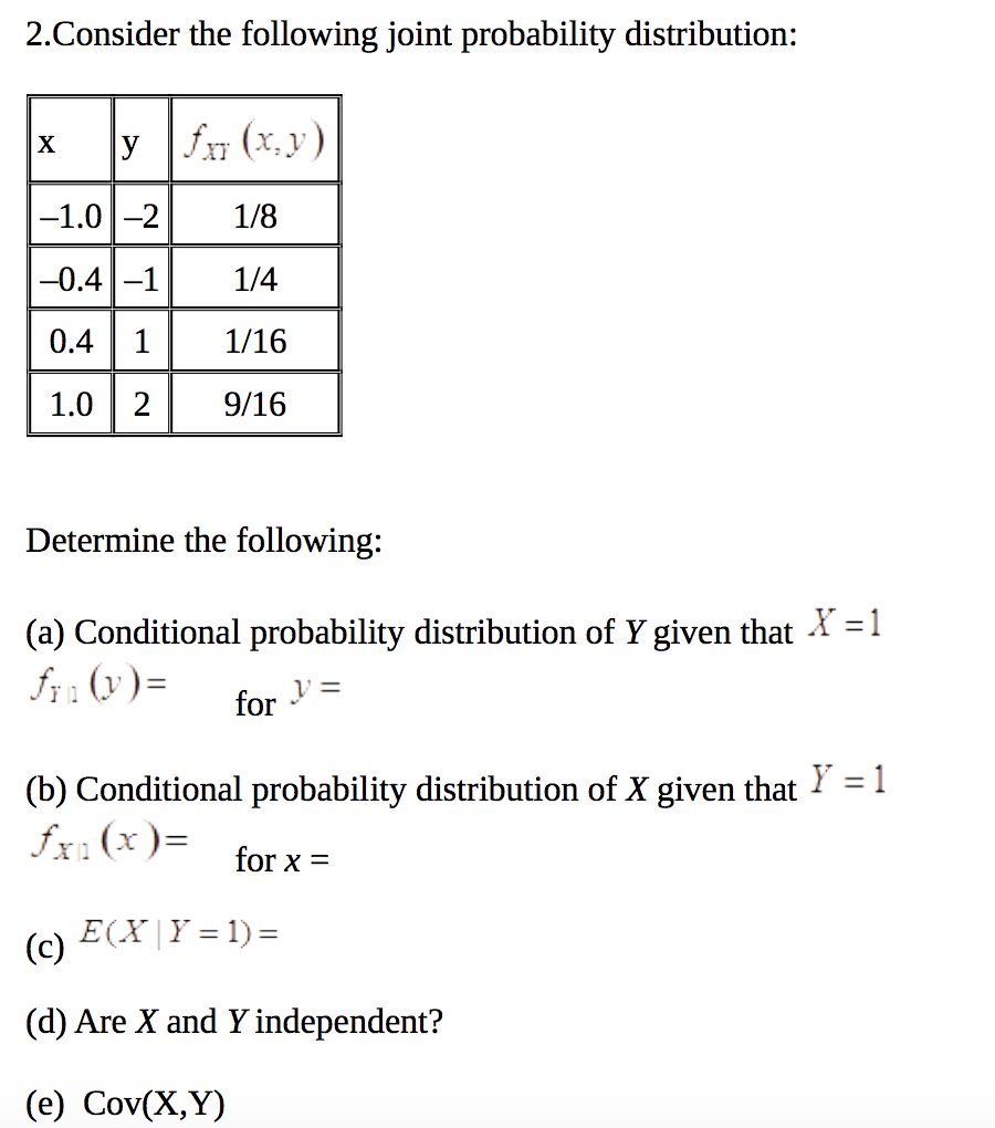 Solved 2.Consider the following joint probability | Chegg.com
