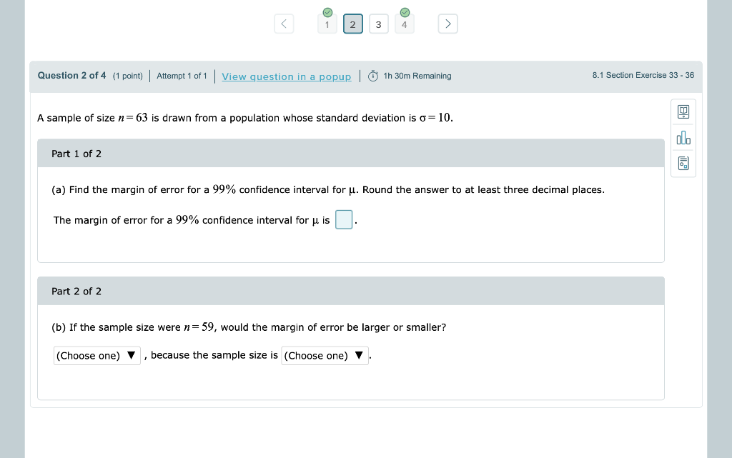 Solved 2 3 4 Question 2 of 4 (1 point) 8.1 Section Exercise | Chegg.com