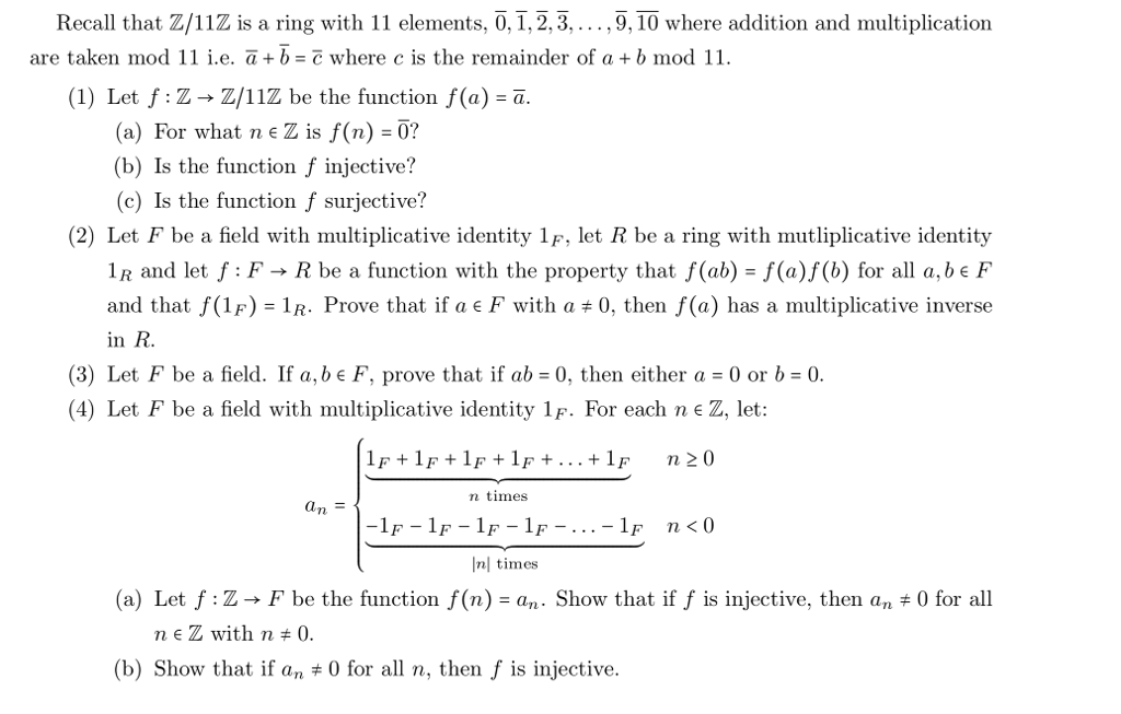 Solved Recall that Z/11Z is a ring with 11 elements, | Chegg.com