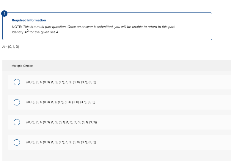 Solved Identify A2 For The Given Set A A 0 1 3 Chegg Solved Identify A2 For The Given Set A A 0 1 3 Chegg