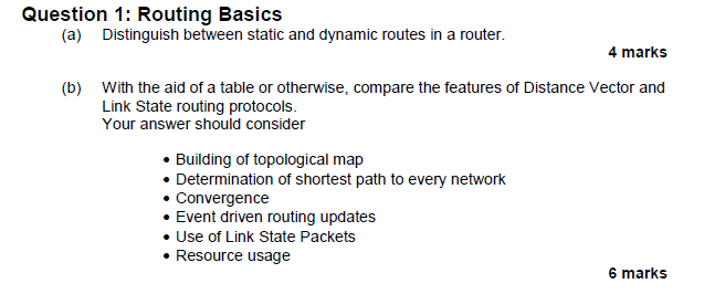 Solved Question 1: Routing Basics (a) Distinguish between | Chegg.com