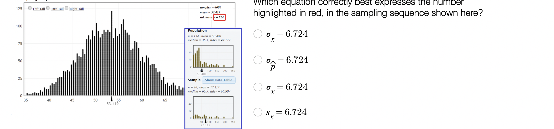 Solved 125 Left Tail Two-Tail Right Tail samples = 4000 mean | Chegg.com