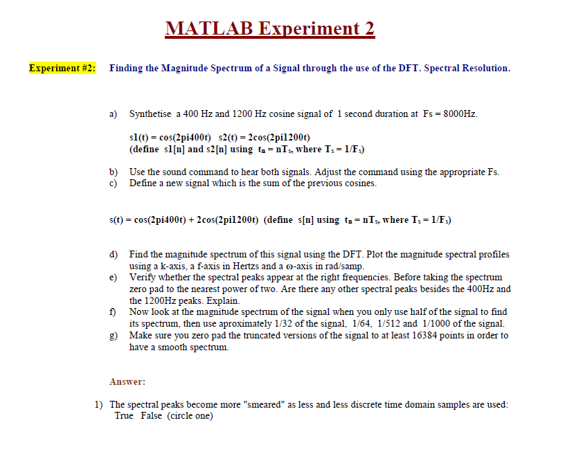 matlab experiment