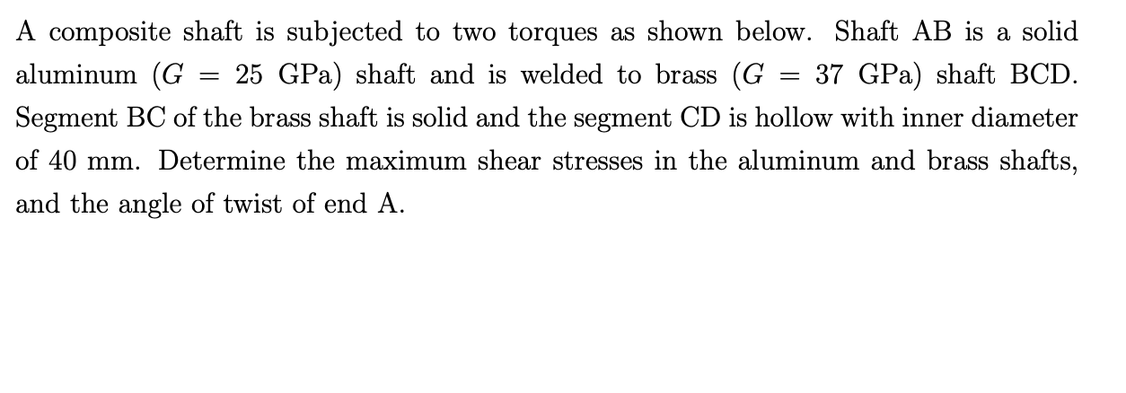 Solved = = A composite shaft is subjected to two torques as | Chegg.com