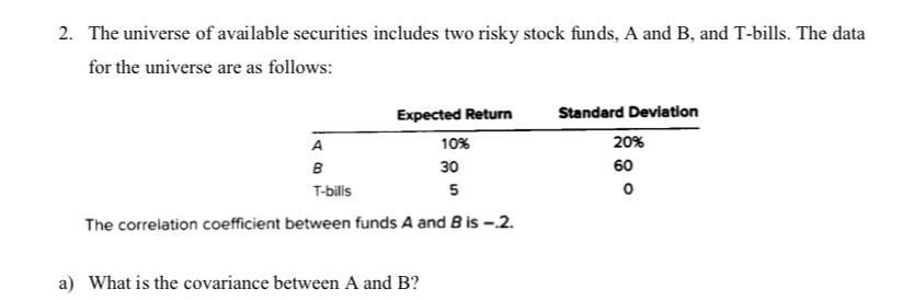 Solved 2 The Universe Of Available Securities Includes T