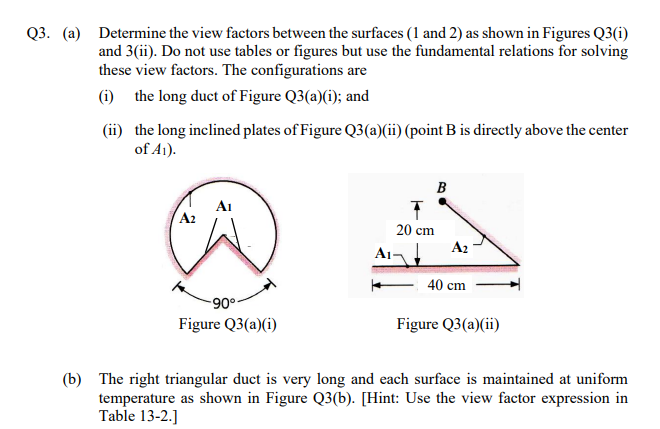 Solved Q3. (a) Determine the view factors between the | Chegg.com