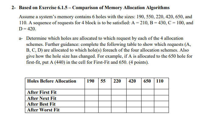 Solved 2- Based on Exercise 6.1.5 - Comparison of Memory | Chegg.com