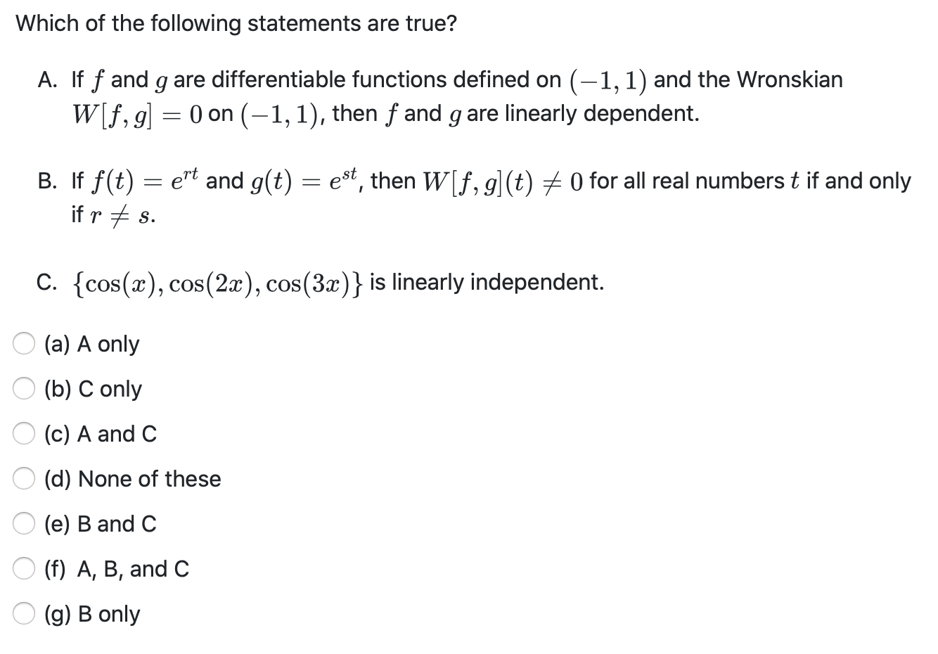 Solved Which of the following statements are true? A. If f | Chegg.com