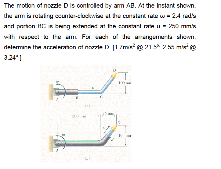 Solved The motion of nozzle D is controlled by arm AB. At