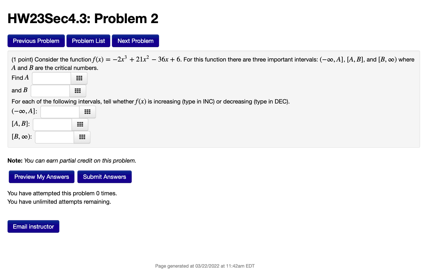 Solved HW23Sec4.3: Problem 2 Previous Problem Problem List | Chegg.com