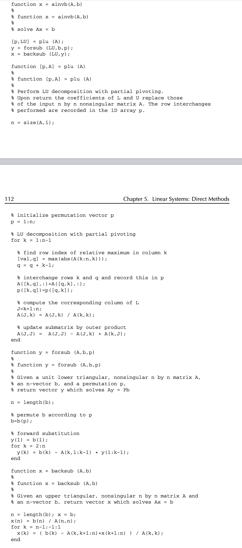 Solved 4 The MATLAB code for solving linear systems of | Chegg.com
