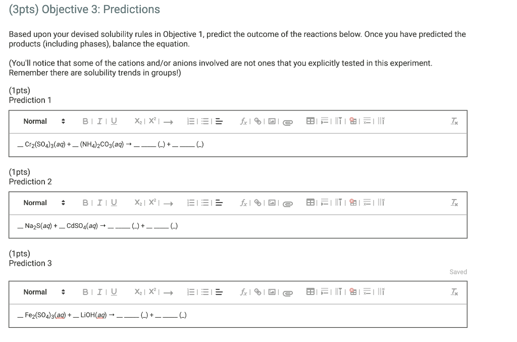 Solved (3pts) Objective 3: Predictions Based upon your | Chegg.com