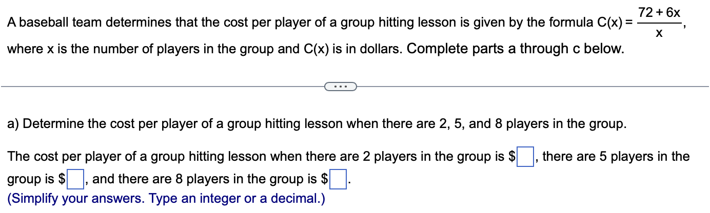 Solved A baseball team determines that the cost per player | Chegg.com