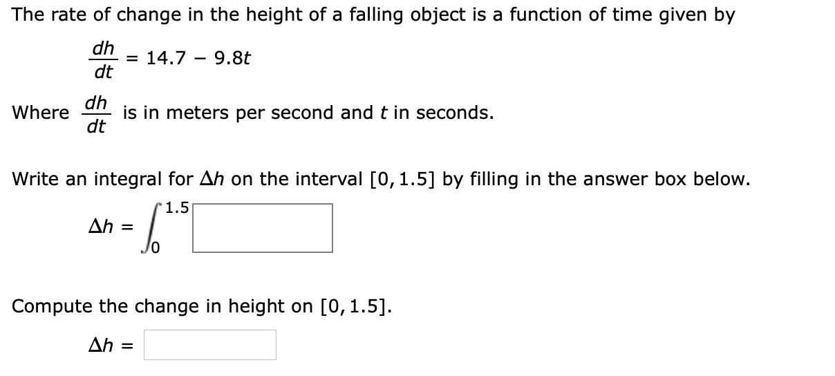 Solved The rate of change in the height of a falling object | Chegg.com