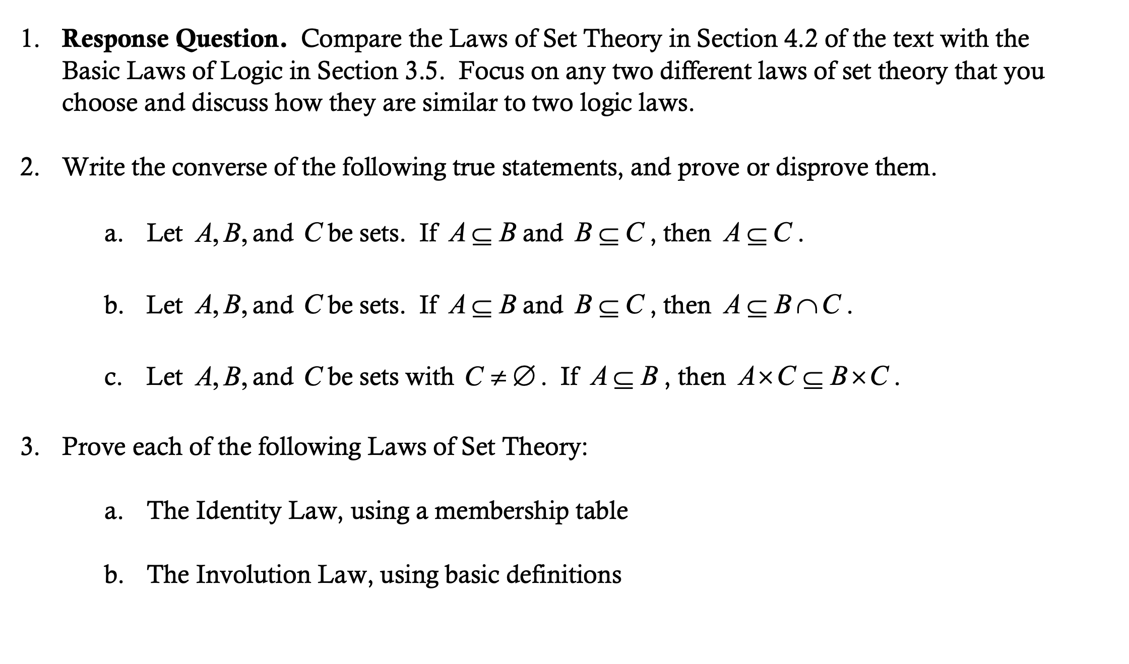 Solved 1. Response Question. Compare the Laws of Set Theory