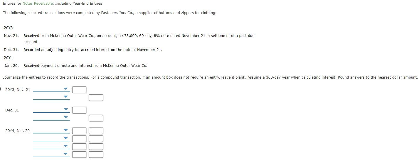 Solved Entries for Notes Receivable, Including Year-End | Chegg.com