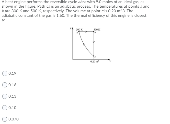 Solved A Heat Engine Performs The Reversible Cycle Abca With | Chegg.com