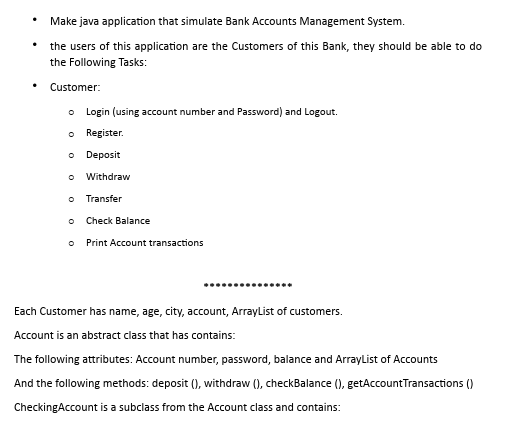 Solved Make java application that simulate Bank Accounts | Chegg.com