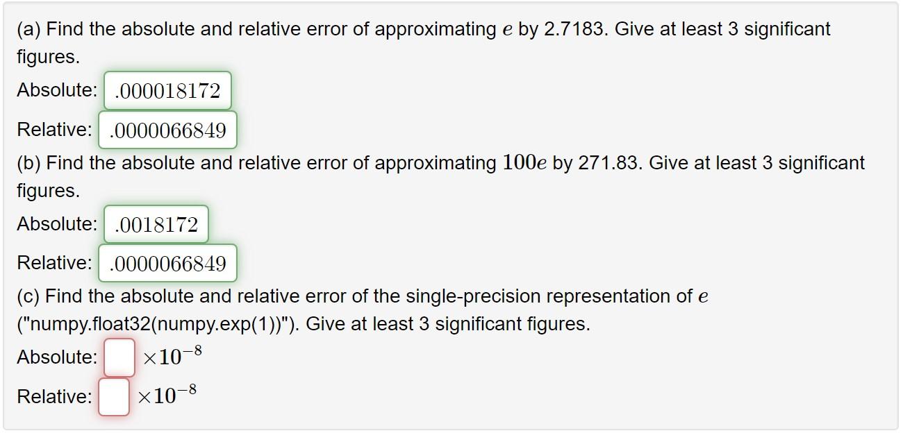 Solved (a) Find the absolute and relative error of | Chegg.com